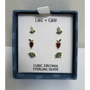 Lake Gray Sterling Silver CZ Vegetable Earrings Set Corn Pepper Broccoli
